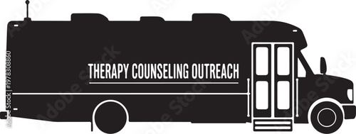 Black therapy counseling outreach bus, mental health vehicle, counseling service icon, outreach program transportation