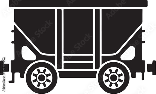 Black and white train carriage, vintage locomotive, railroad vehicle, transportation icon