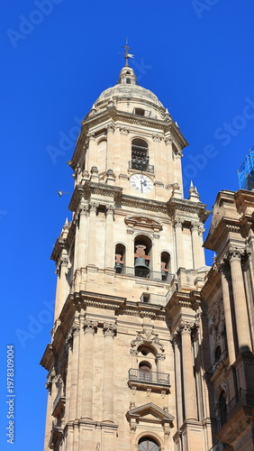 The North tower of the Cathedral of Malaga.  The cathedral was constructed between 1528 and 1782 although the south tower was never completed.