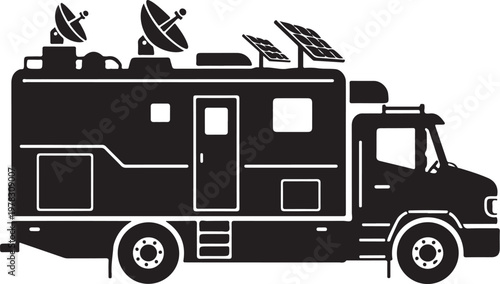 Motorhome, RV, recreational vehicle, travel trailer, vector icon