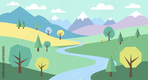 A serene and stylized illustration of a tree amidst rolling hills evokes calmness, growth, and a connection to nature, perfect for mindful branding or
