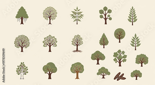 A collection of various tree illustrations.