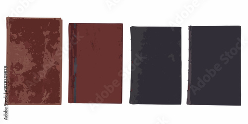 Four vertically aligned books with varying dark colored spines