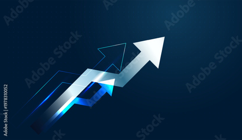 Digital arrows surge diagonally, showcasing a powerful Grow up trend in modern Finance. and high-tech visual represents the fast-paced nature of Digital business and global Finance