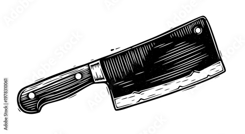 Vintage engraving style illustration of a butcher cleaver knife