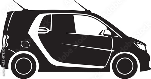 Smart car, black silhouette, city vehicle, transportation icon