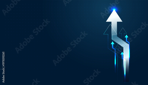 Glowing Digital arrows surge Grow up toward a bright peak, representing modern Finance success. with the business presentation with these Digital arrows that signal steady Finance