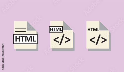 HTML vector icons with web programming symbols. Vector graphics symbols for digital illustrators, graphic designers, and web developers.