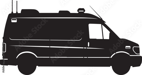 Black van silhouette, vehicle icon, transportation symbol, delivery truck