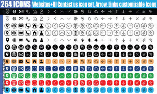 Websites and ui customizable icons set for design elements  arrows links and buttons for graphic resources