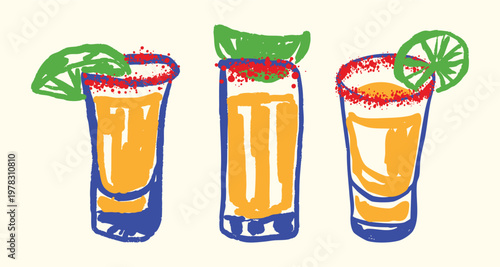 Tequila Shot Glass with Lime and Salt Rim Mexican Drink