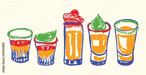 Tequila Shots with Lime and Sombrero Mexican Fiesta Drink Set