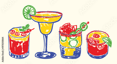 Spicy Margarita Set Mexican Drinks with Chili Lime Cocktail Collection