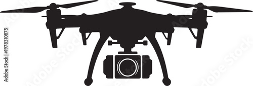 Drone, Aerial, Vector Drone Icon, Black Silhouette, Camera Drone