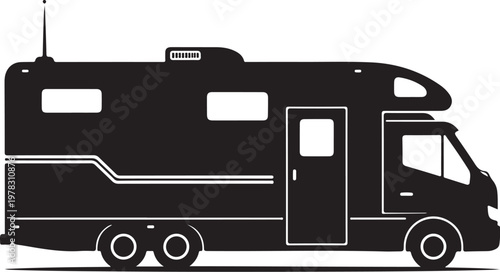 Motorhome, RV, camper van, travel trailer, vector icon