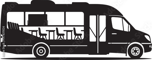 Black motorhome, camper van, recreational vehicle, RV, travel trailer silhouette