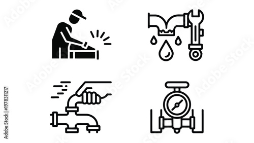 Plumbing Icons: A collection of simple yet powerful icons representing various aspects of plumbing, essential for conveying this trade in design. 
