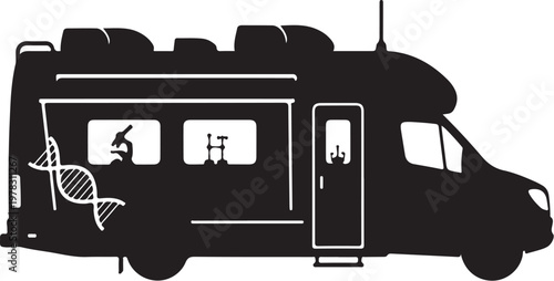 Black silhouette camper van, recreational vehicle, RV, motorhome, travel trailer