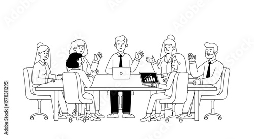 Diverse professionals gather around a modern conference table, engaging in collaborative discussion, with one person presenting financial data on a laptop screen, showcasing