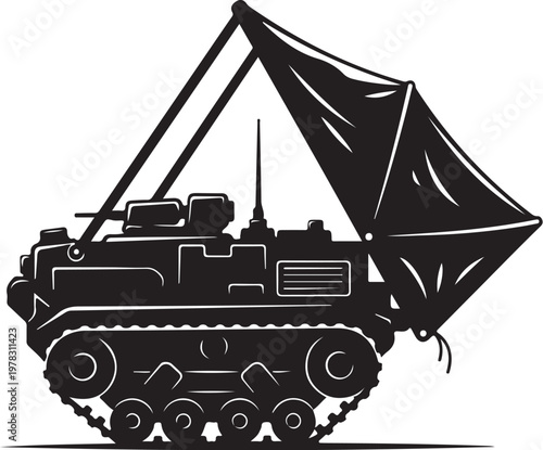 Military tank, combat vehicle, black silhouette, vector illustration, warfare icon