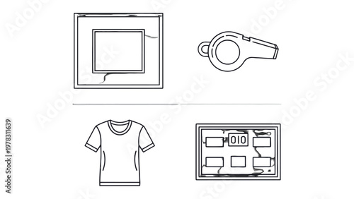 Sports Essentials Illustration: A collection of simple line drawings depicting essential elements of sports, conveying the essence of athleticism and competition.