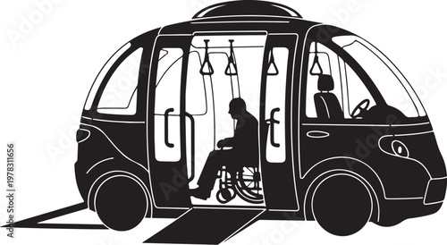 Accessible vehicle, wheelchair transport, black silhouette, vector illustration, mobility aid, transportation icon