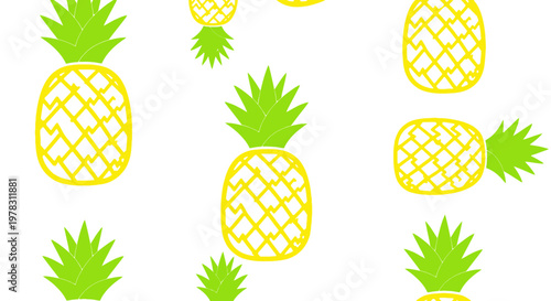 Minimalist Pineapple Seamless Pattern Vector Illustration on White Background - Tropical Summer Fruit Design