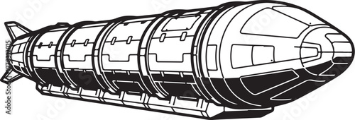 Space, rocket, missile, spacecraft, futuristic, illustration, black and white, line art