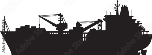 Cargo Ship, Container Ship, Industrial Vessel, Black Silhouette, Transport Icon