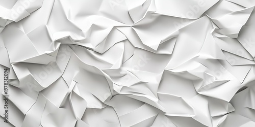 Crumpled White Paper Abstract Background with Realistic Folds and Creases for Graphic Design Use