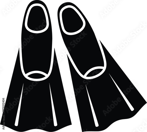 Silhouette pair of swimming fins for diving and snorkeling vector illustration