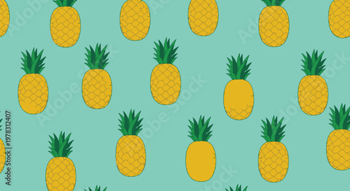 Vibrant Pineapple Pattern Illustration on Teal Background