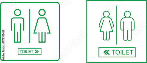 Toilet signs with male and female icons set in different styles and colors, including directional arrows, isolated on white background, perfect for restroom signage and public guidance.