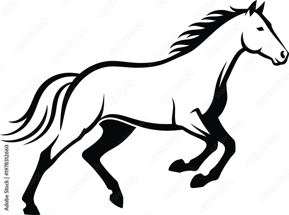 Obraz premium Silhouette powerful horse galloping gracefully across open field vector illustration