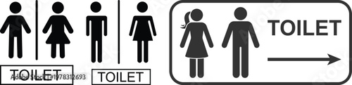 Toilet signs with male and female icons set in different styles and colors, including directional arrows, isolated on white background, perfect for restroom signage and public guidance.