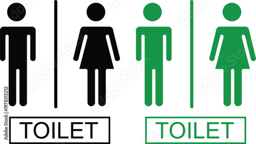 Toilet signs with male and female icons set in different styles and colors, including directional arrows, isolated on white background, perfect for restroom signage and public guidance.