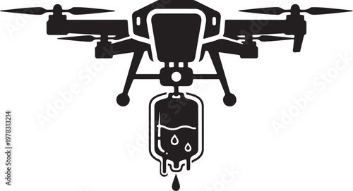 Drone, oil canister, black silhouette, vector icon, industrial drone, petroleum drop