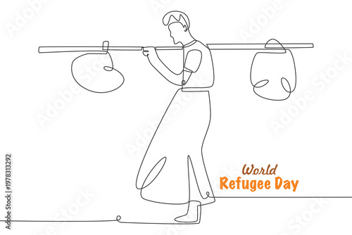 World refugee day concept one-line drawing