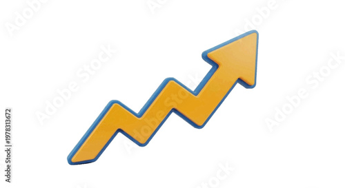 Vector illustration of 3d render of a yellow upward trending arrow on a transparent background