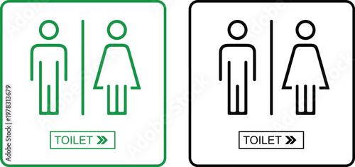 Toilet signs with male and female icons set in different styles and colors, including directional arrows, isolated on white background, perfect for restroom signage and public guidance.