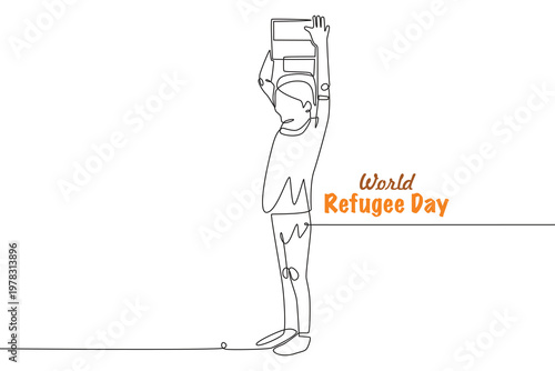 World refugee day concept one-line drawing
