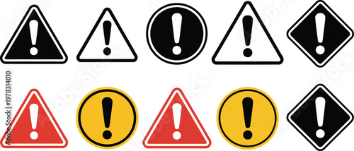 Caution signs icon set, symbols of danger and warning signs designed for safety alerts hazard communication and industrial signage graphics.