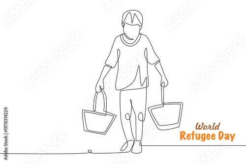 World refugee day concept one-line drawing