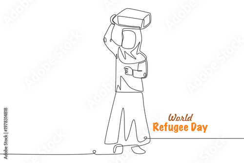World refugee day concept one-line drawing