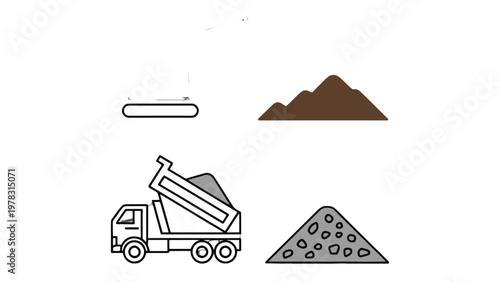 Construction Material Illustration: A simple yet informative illustration showing the various construction materials, including a dump truck, gravel, earth, and concrete base.