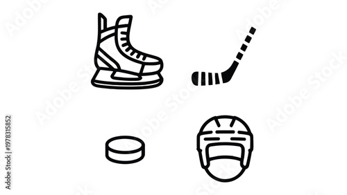 Hockey Essentials: A minimalist illustration of essential hockey equipment, perfect for sports-themed projects. 