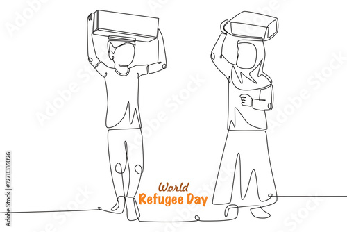 World refugee day concept one-line drawing