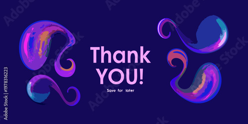 Abstract colorful shapes and the text thank you on a dark background