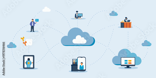 Digital network connecting people and devices through a central cloud system