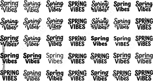 Spring Vibes. Set lettering. harmonious lettering variations of the same emblematic concept, each with different artistic interpretation (Whimsical curly type